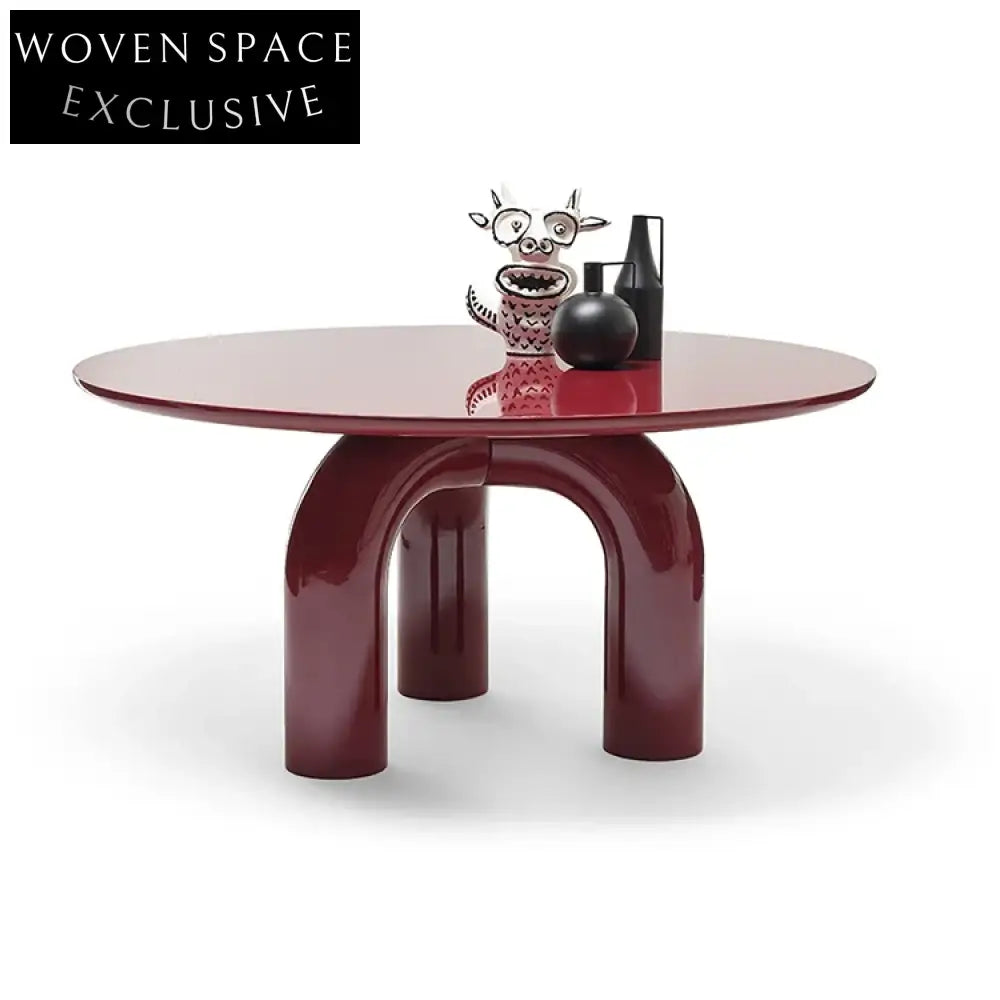 Elegant Arch Design Bright Red Beech Wood Round Restaurant Dining Table
