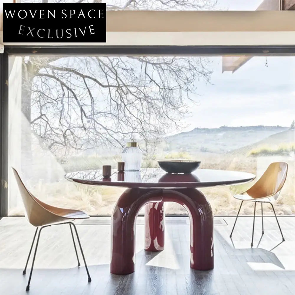 Elegant Arch Design Bright Red Beech Wood Round Restaurant Dining Table