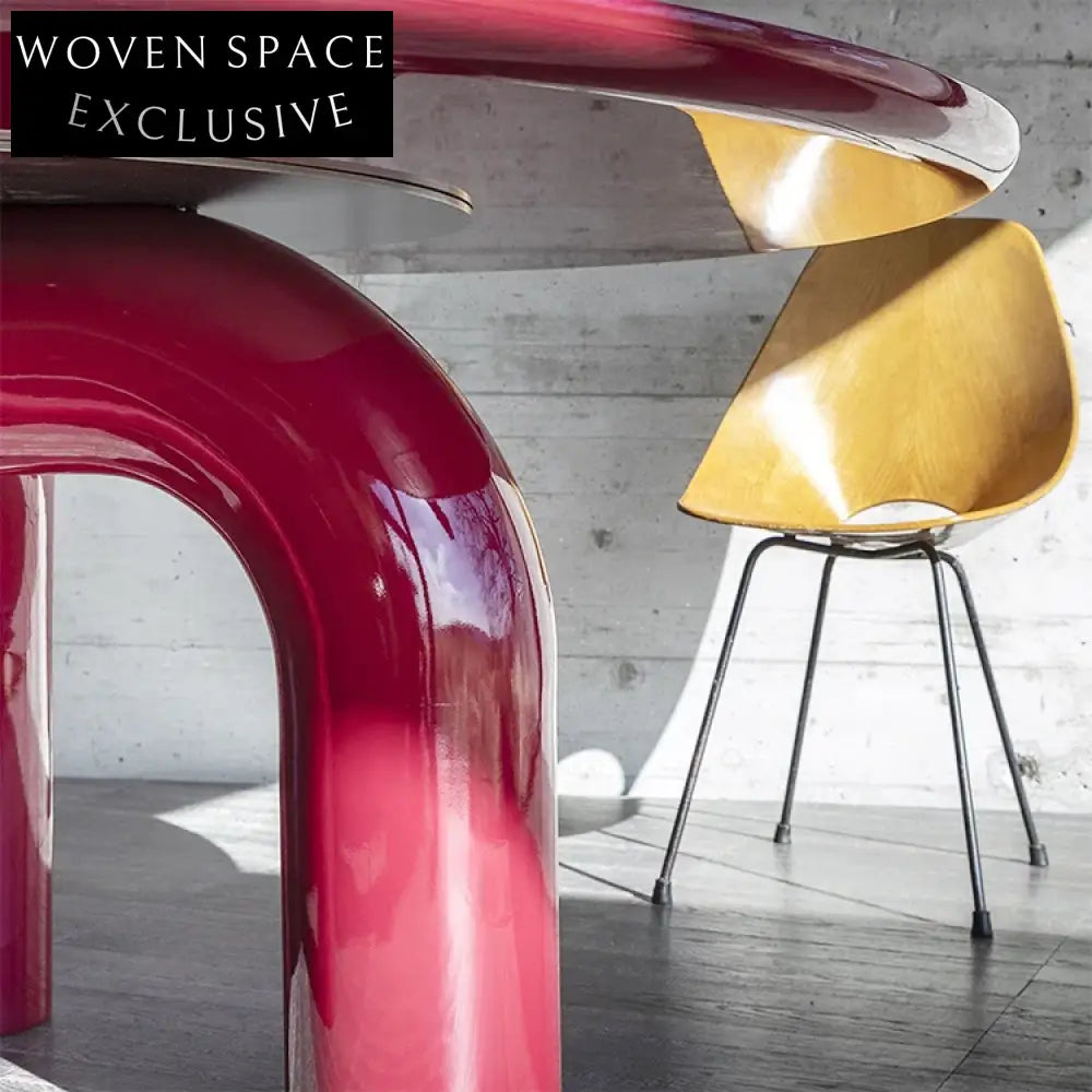 Elegant Arch Design Bright Red Beech Wood Round Restaurant Dining Table