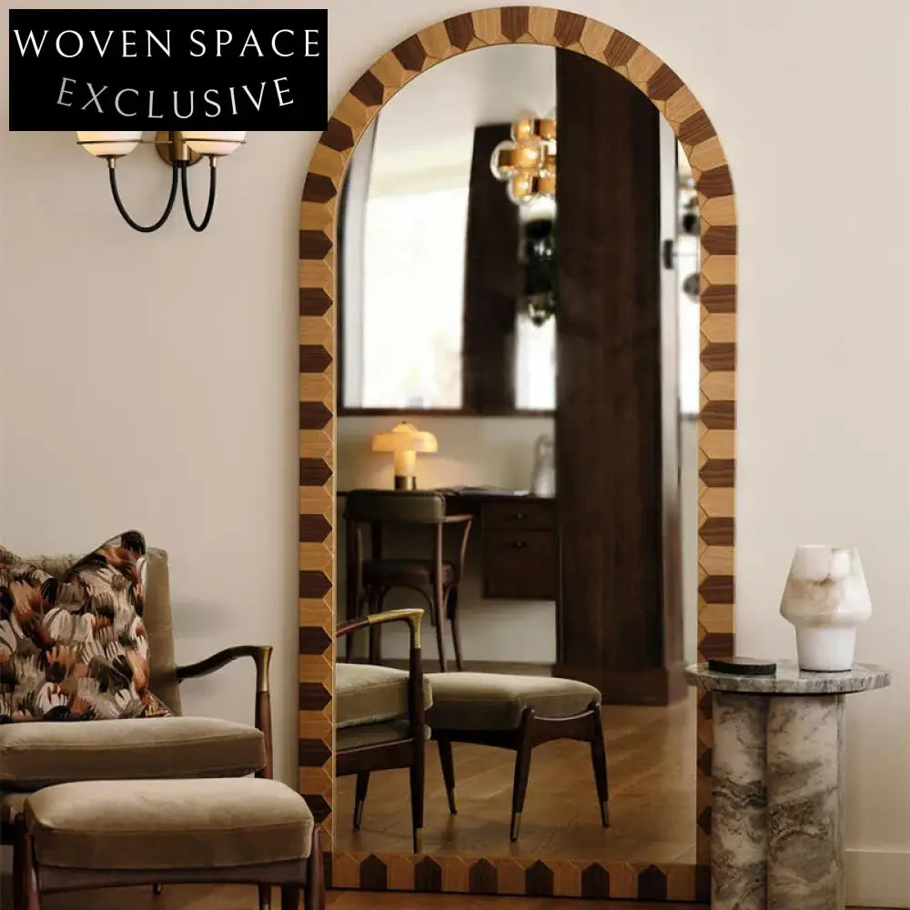 Elegant Arched Full-Length Mirror: Modern Solid Wood Frame Floor Mirror