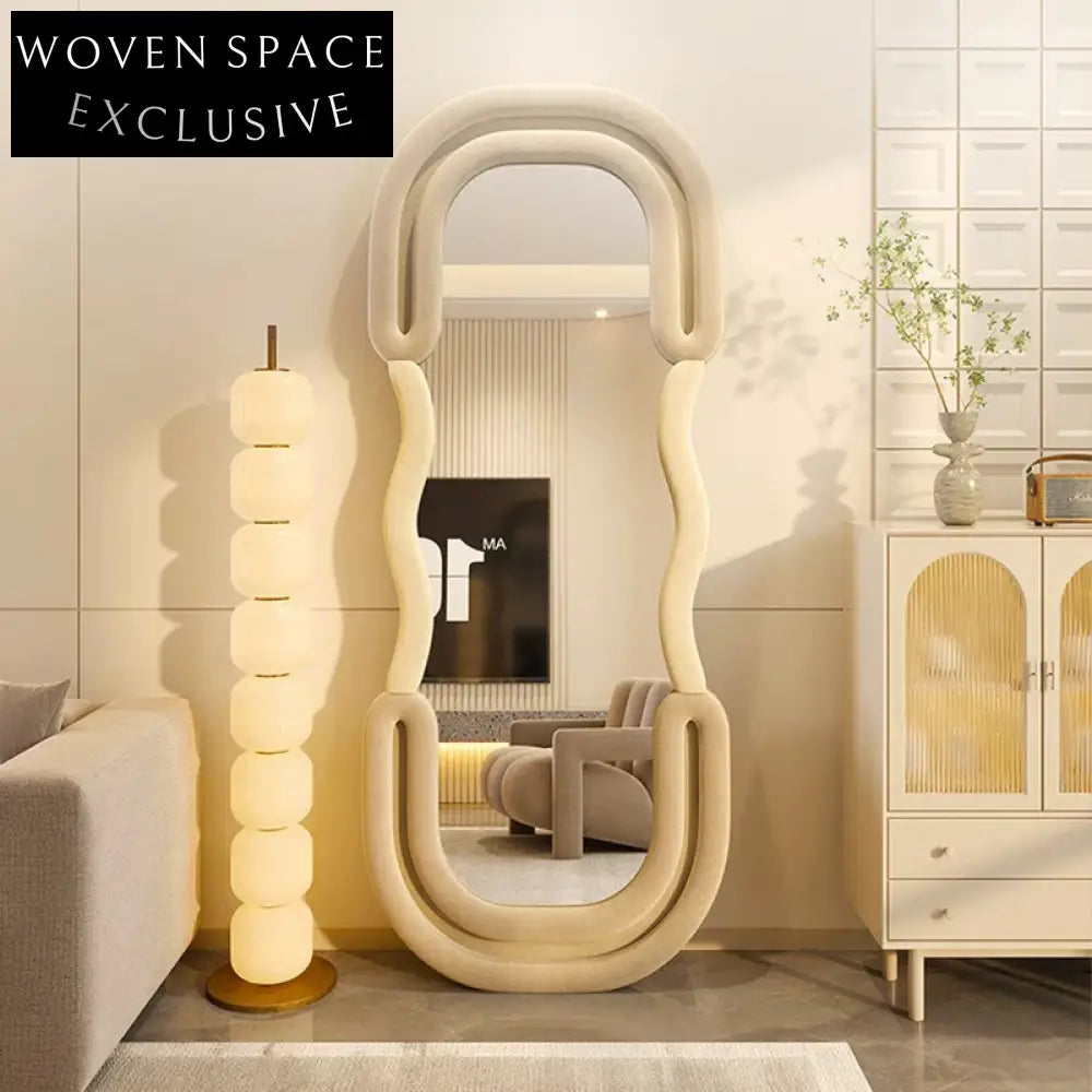 Elegant Arched Wood Frame Full-Length Standing Floor Mirror for Dressing Rooms