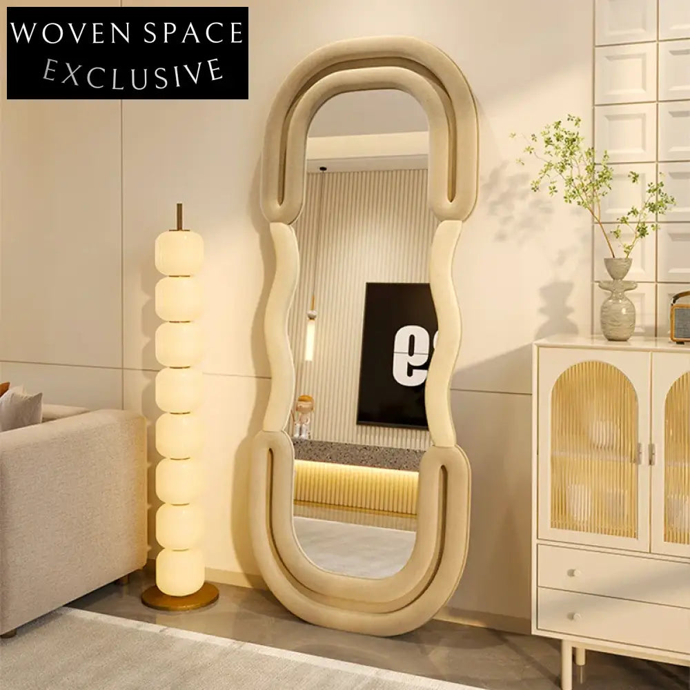 Elegant Arched Wood Frame Full-Length Standing Floor Mirror for Dressing Rooms