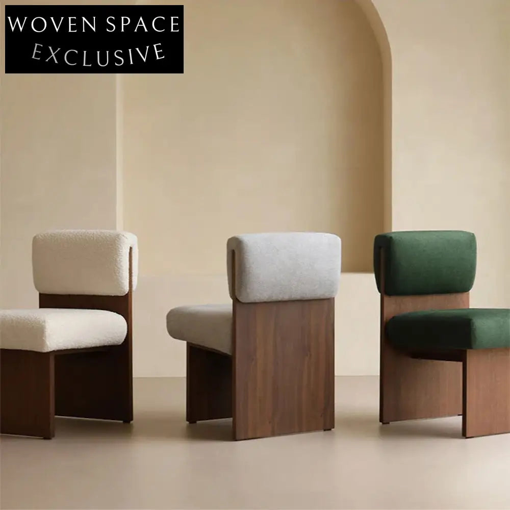 Elegant Armless Wooden Dining Chair - Plush Teddy Fabric Accent Seating