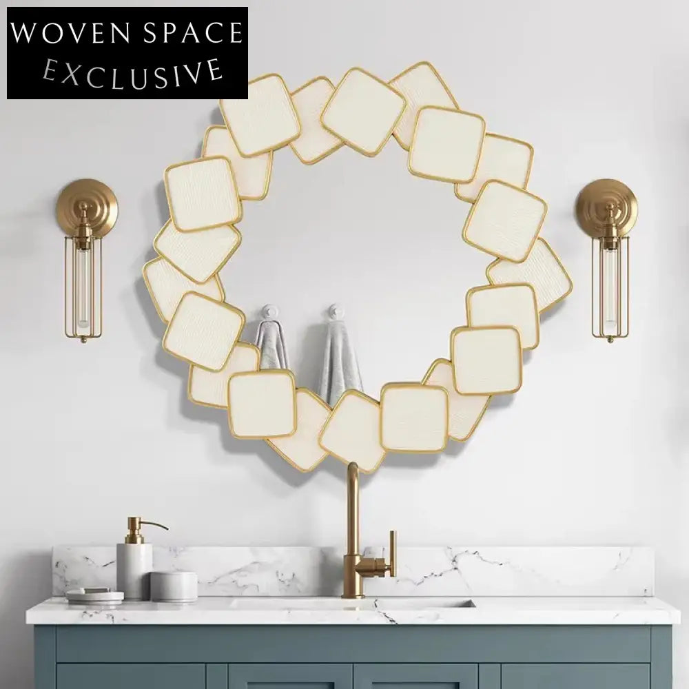 Elegant Art Deco Handcrafted Round Wall Decor Living Room Vanity Mirror