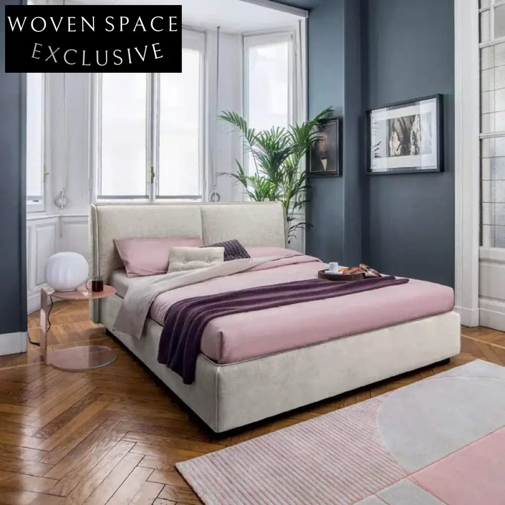 Elegant Ash Wood Frame Platform Bed with Upholstered Headboard, King Queen Sizes