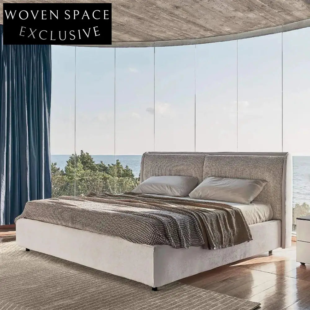 Elegant Ash Wood Frame Platform Bed with Upholstered Headboard, King Queen Sizes