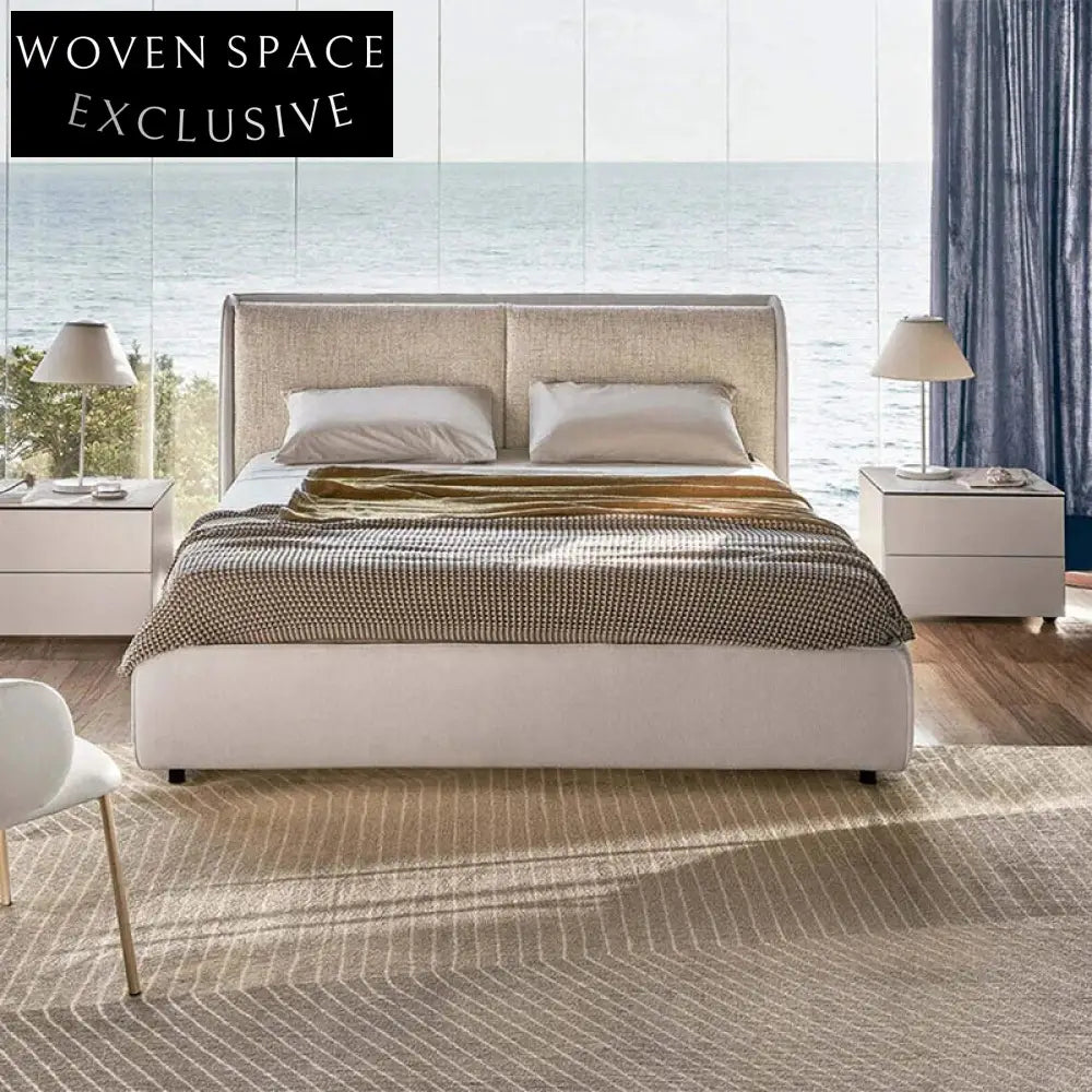 Elegant Ash Wood Frame Platform Bed with Upholstered Headboard, King Queen Sizes