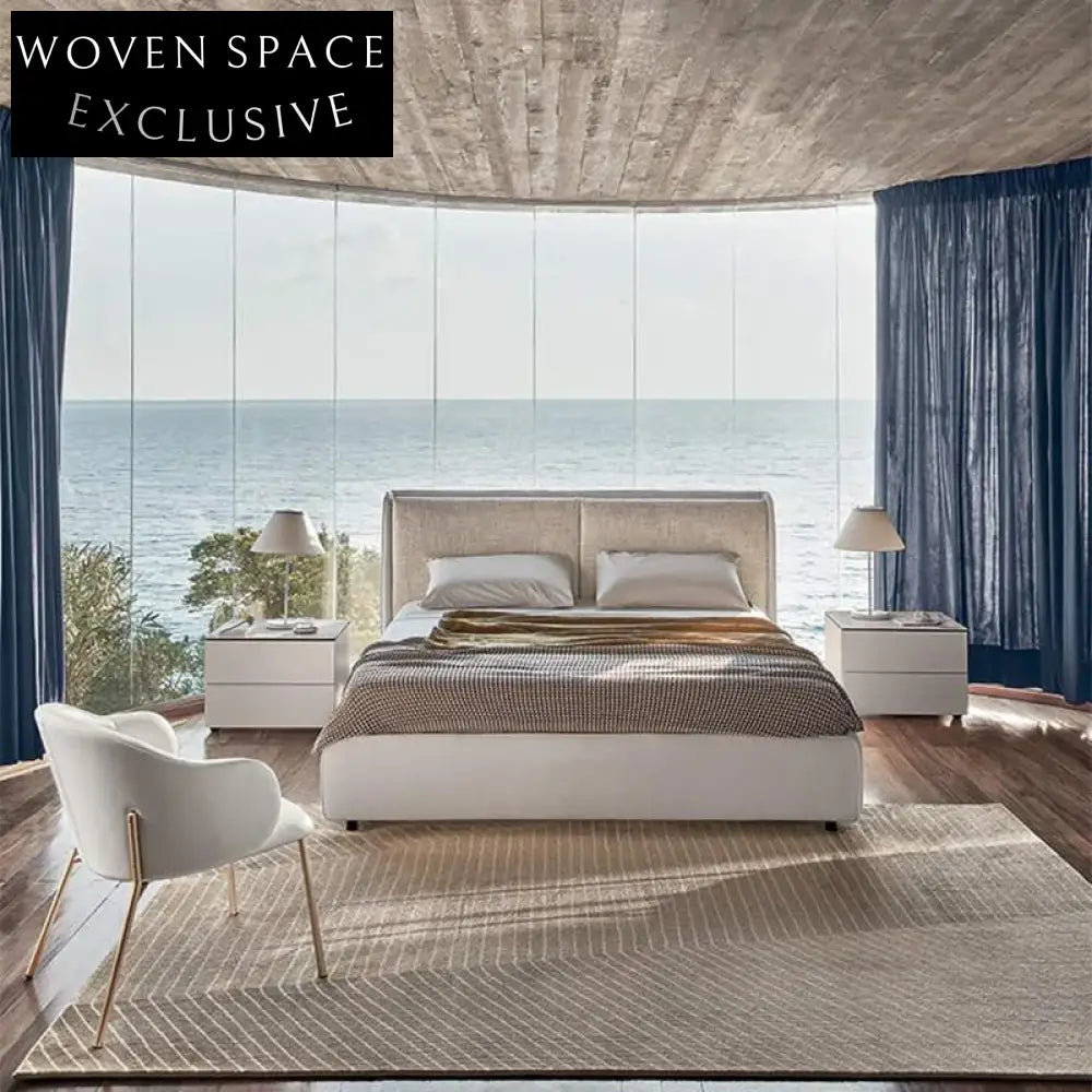 Elegant Ash Wood Frame Platform Bed with Upholstered Headboard, King Queen Sizes