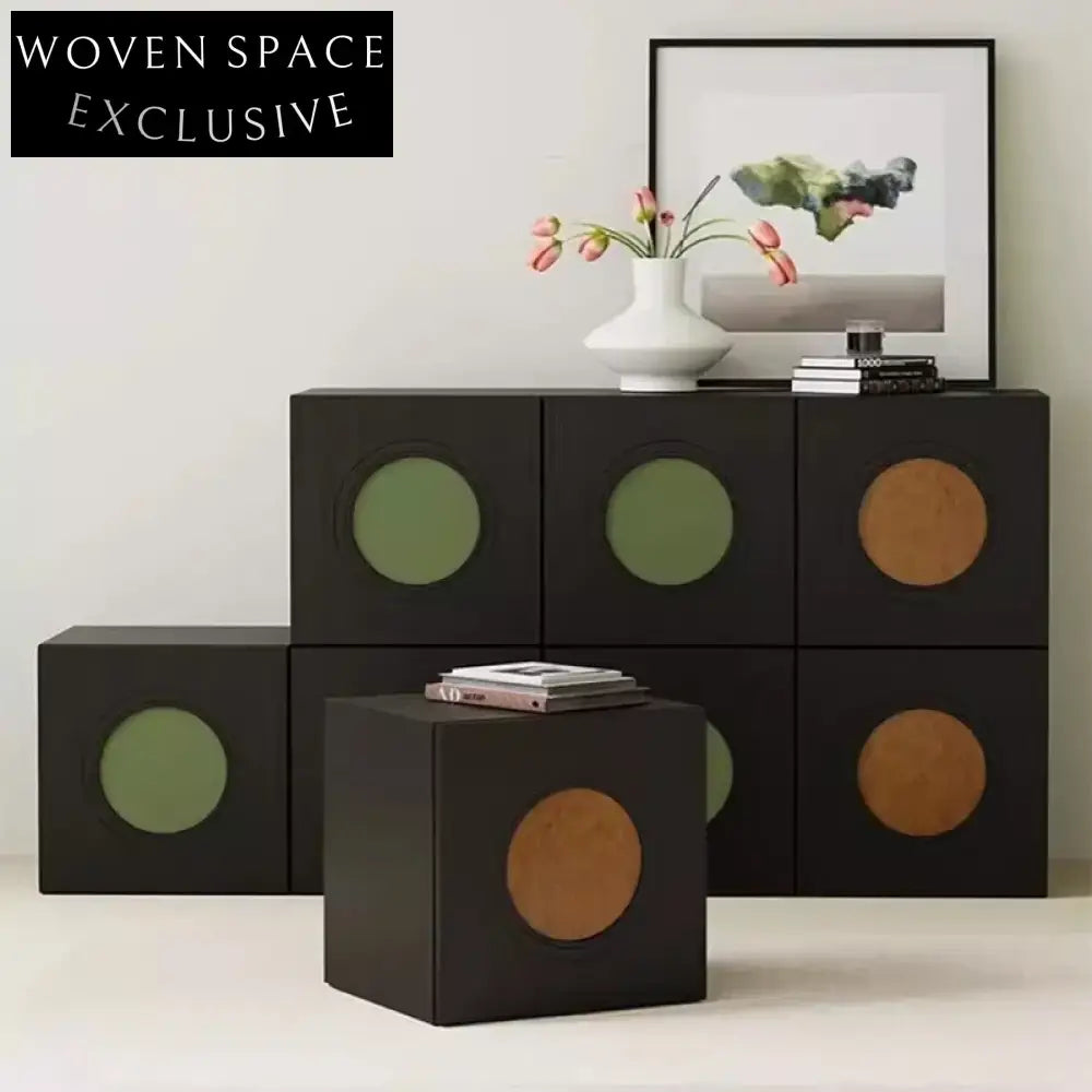 Elegant Ash Wood Frame Square Combination Storage Cabinet for Living Room