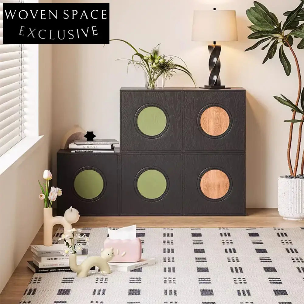 Elegant Ash Wood Frame Square Combination Storage Cabinet for Living Room