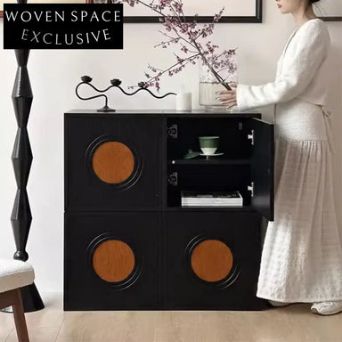 Elegant Ash Wood Frame Square Combination Storage Cabinet for Living Room