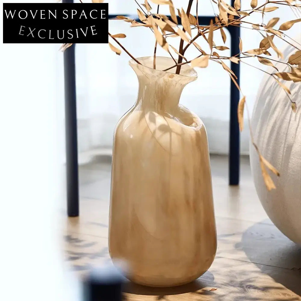 Elegant Beige Glass Flower Vase for Modern Home Dining Tabletop Decor