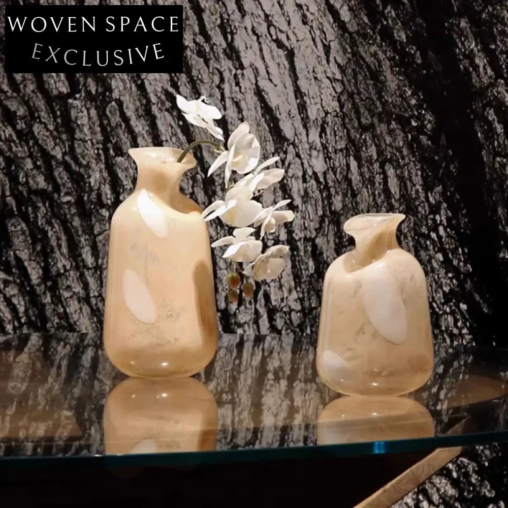 Elegant Beige Glass Flower Vase for Modern Home Dining Tabletop Decor