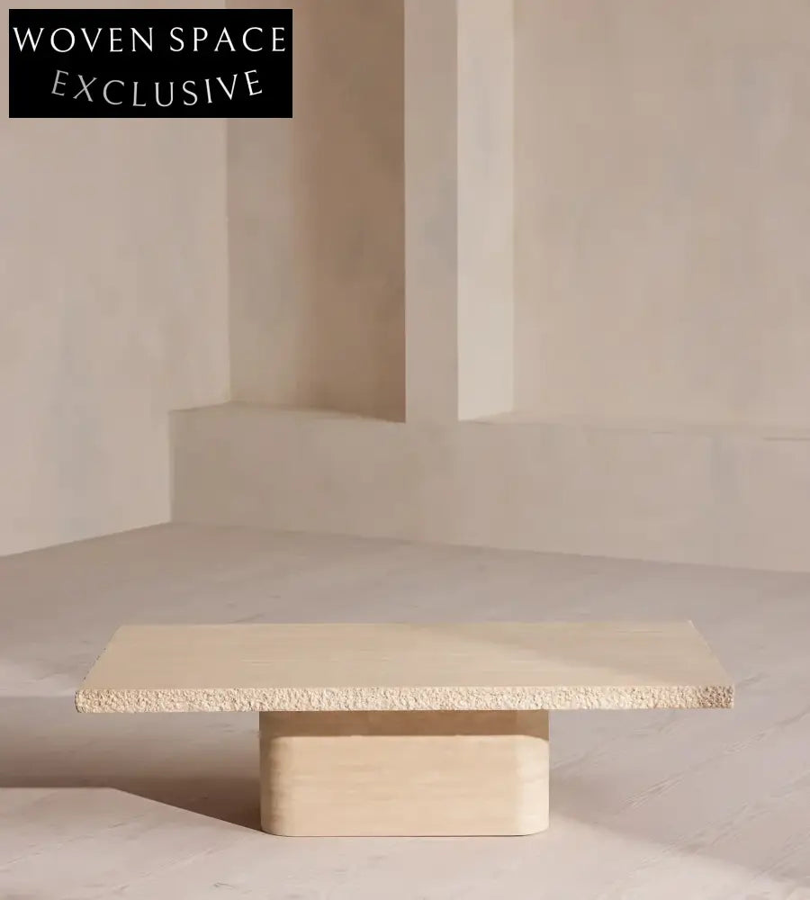 Elegant Italian Minimalist Beige Travertine Square Coffee Table for Luxury Living Room