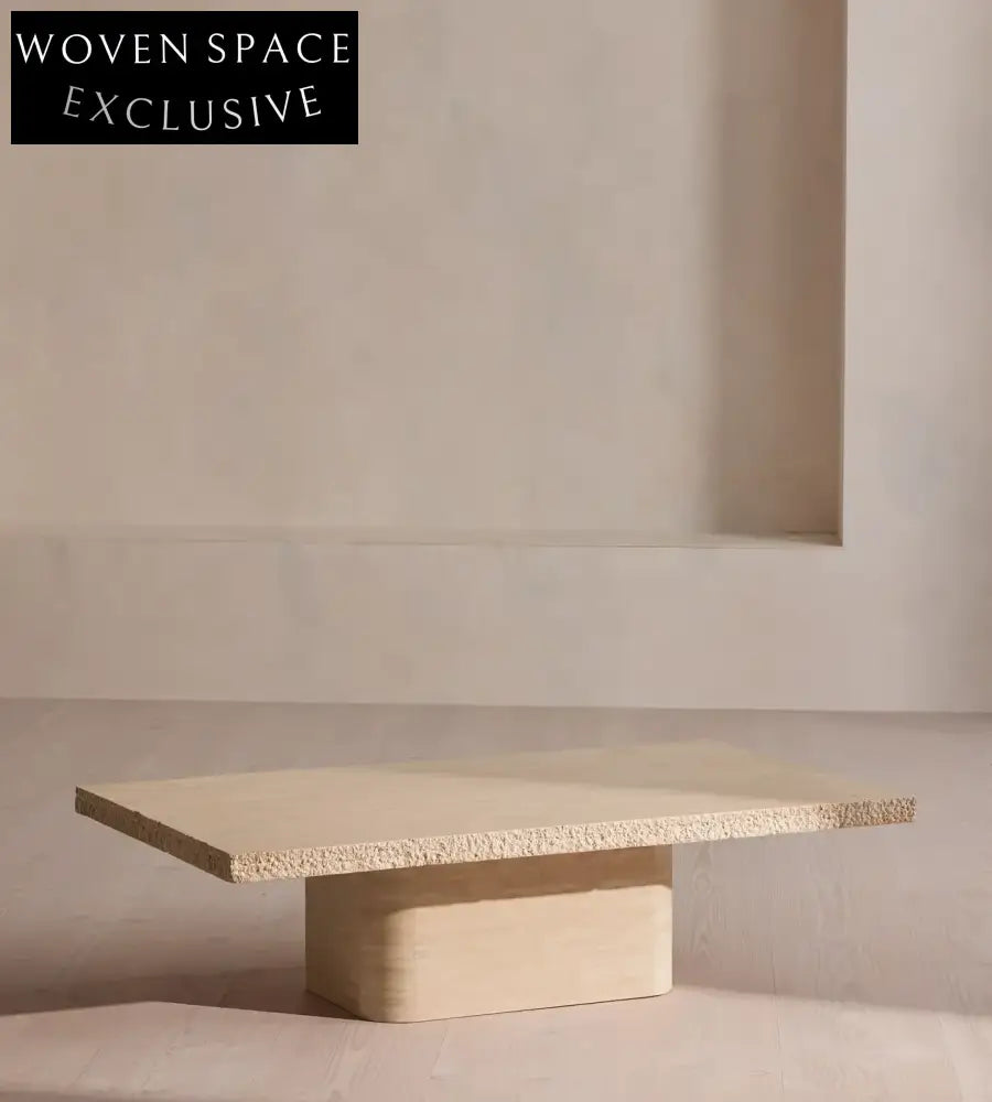 Elegant Italian Minimalist Beige Travertine Square Coffee Table for Luxury Living Room