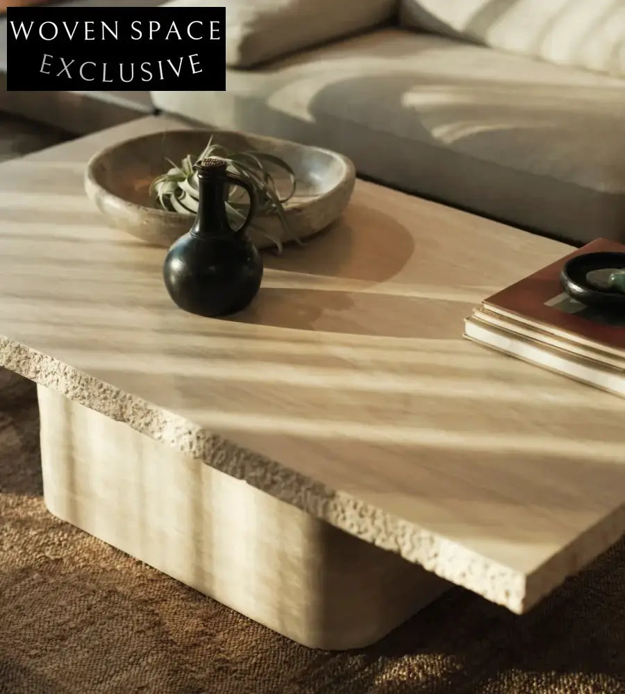 Elegant Italian Minimalist Beige Travertine Square Coffee Table for Luxury Living Room