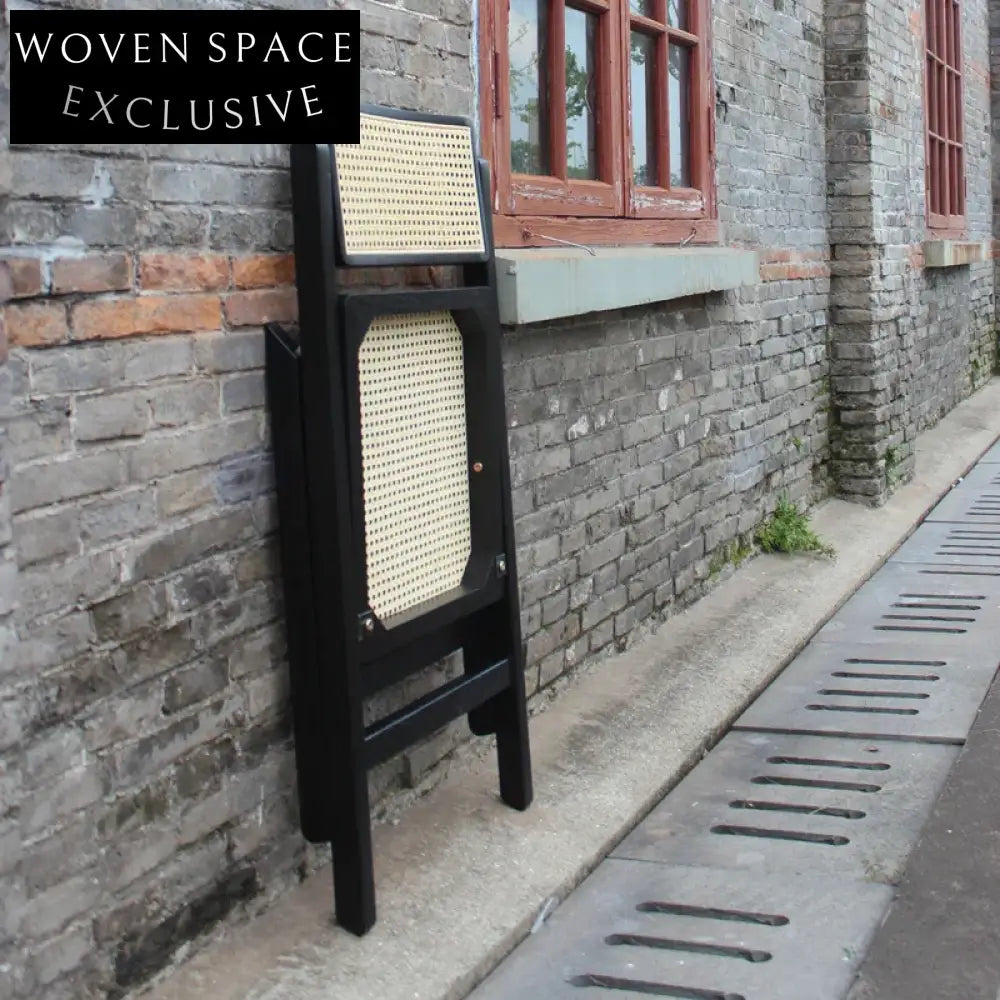 Elegant Black Foldable Wooden Rattan Dining Chair for Events, Home, Weddings