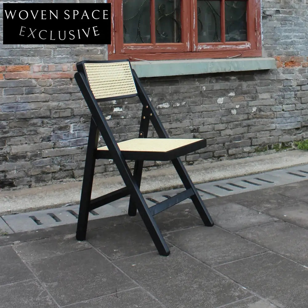 Elegant Black Foldable Wooden Rattan Dining Chair for Events, Home, Weddings