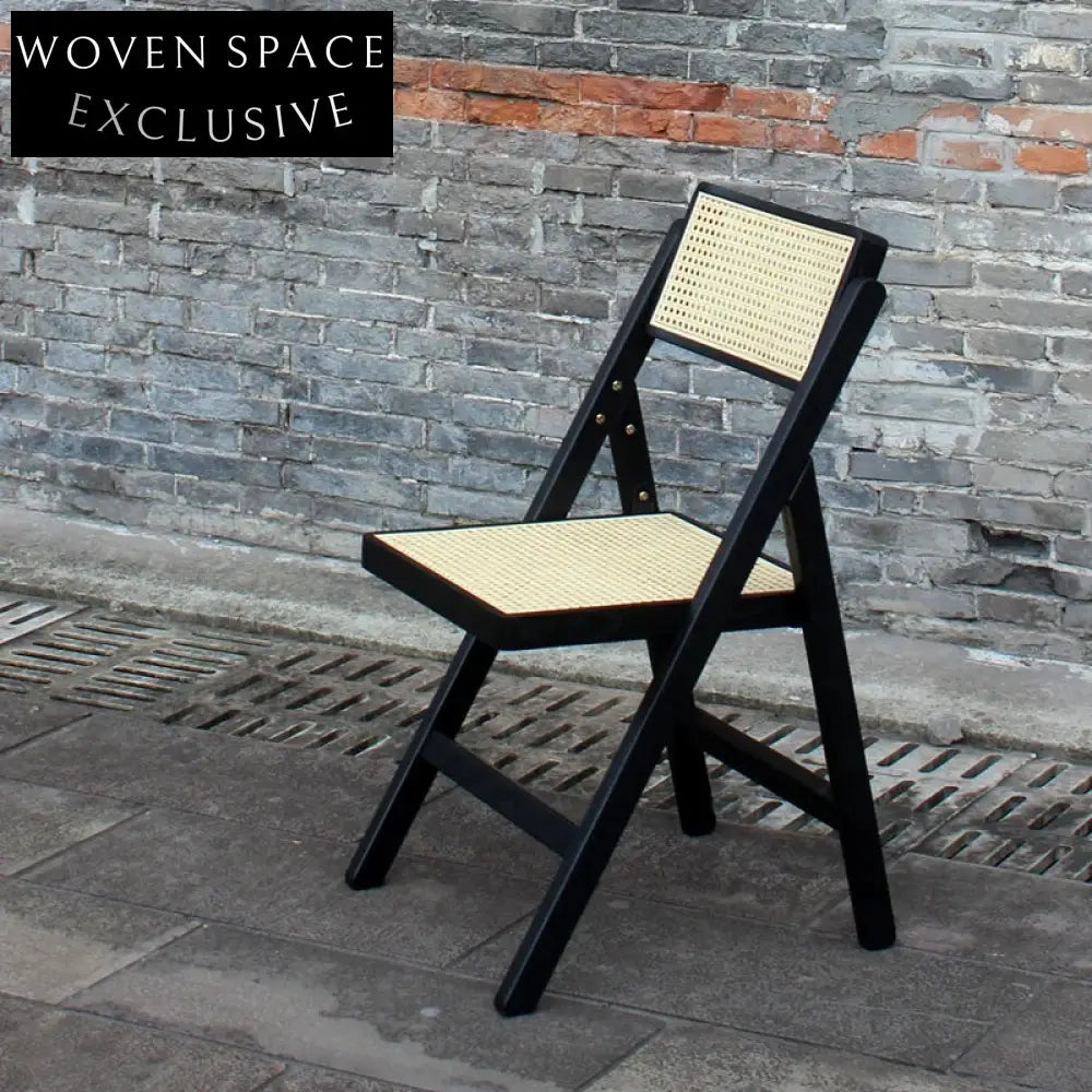 Elegant Black Foldable Wooden Rattan Dining Chair for Events, Home, Weddings