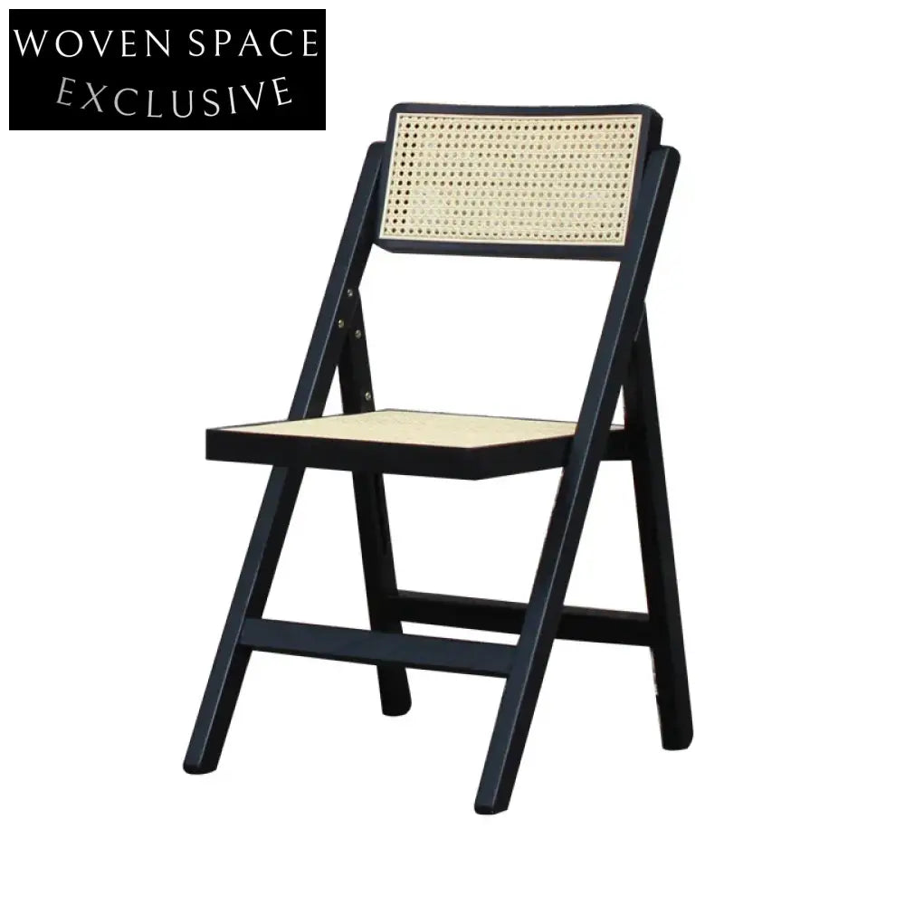 Elegant Black Foldable Wooden Rattan Dining Chair for Events, Home, Weddings
