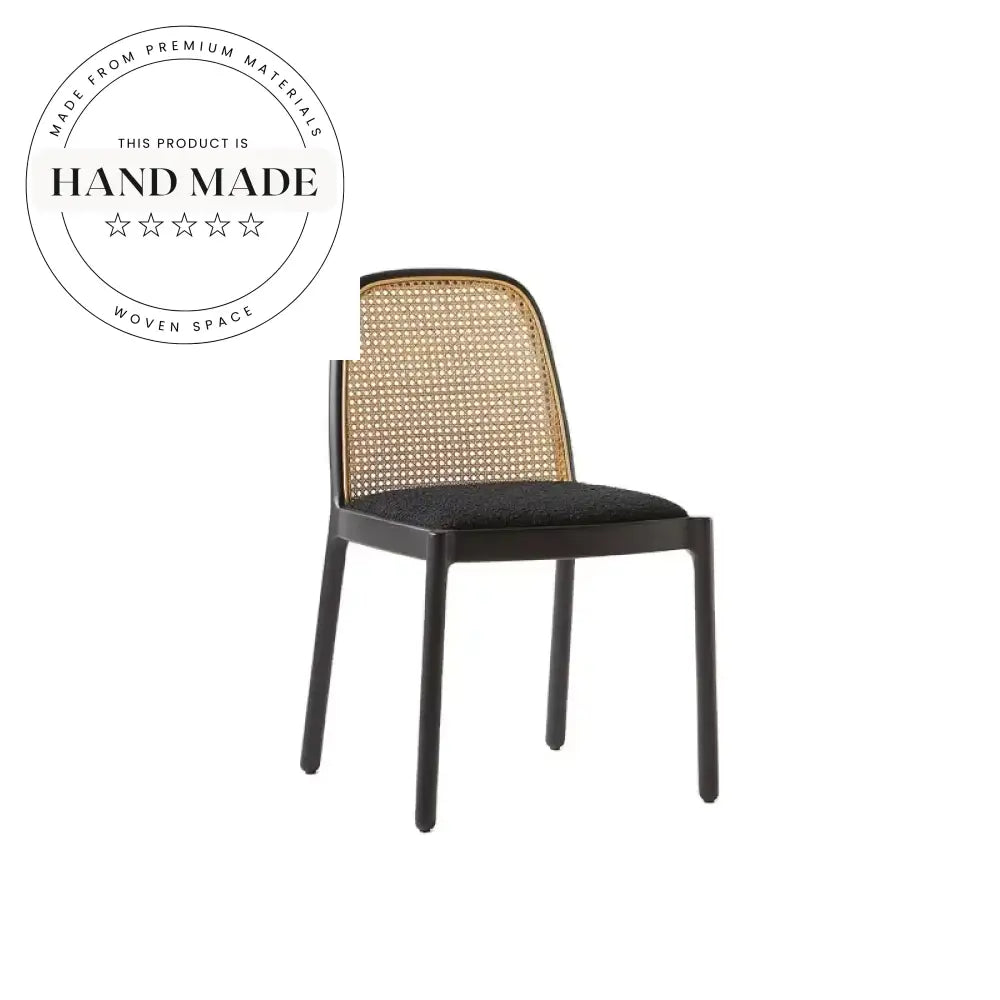 Elegant Black Rattan Wooden Frame Upholstered Seat Dining Chair