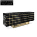 Elegant Black Sideboard Cabinet with Golden Metal Accents and Wood Frame
