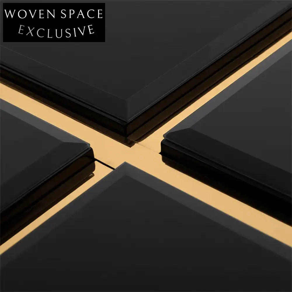 Elegant Black Sideboard Cabinet with Golden Metal Accents and Wood Frame