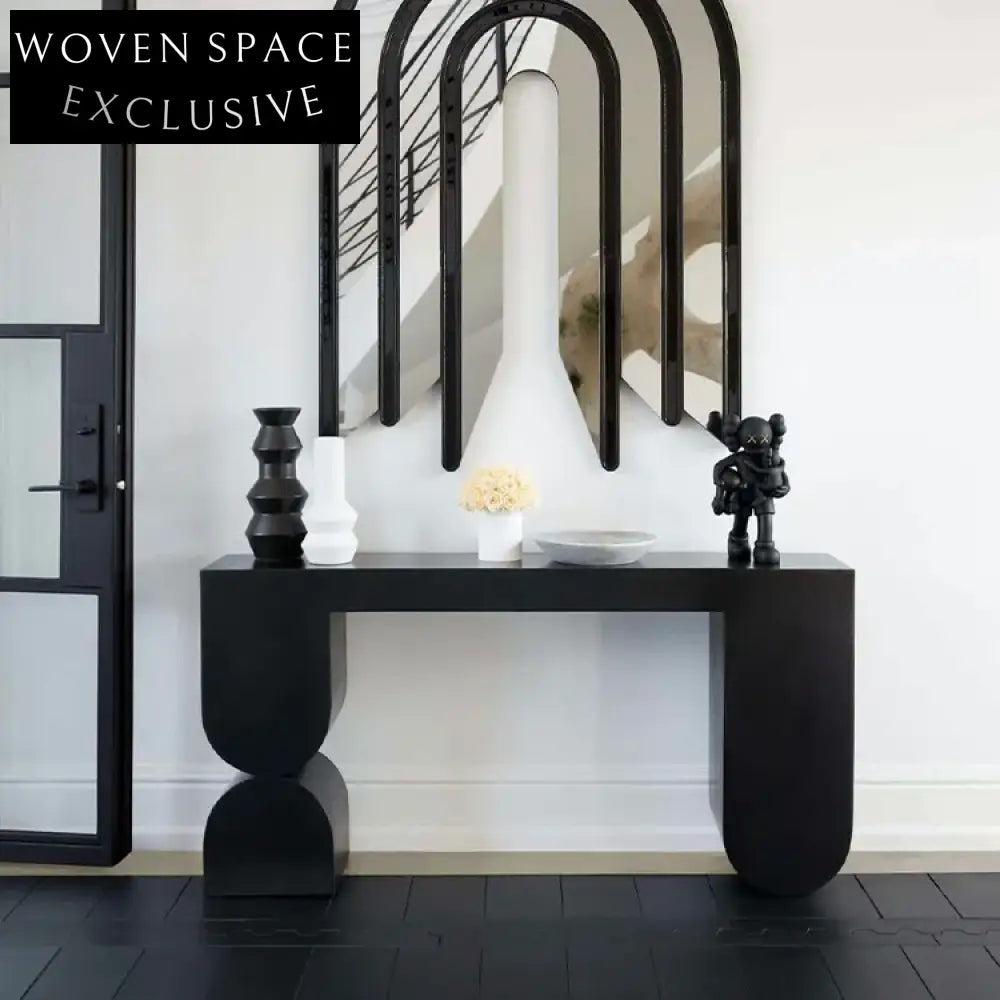Elegant Black Solid Wood Italian Design Hallway Entry Console Table
