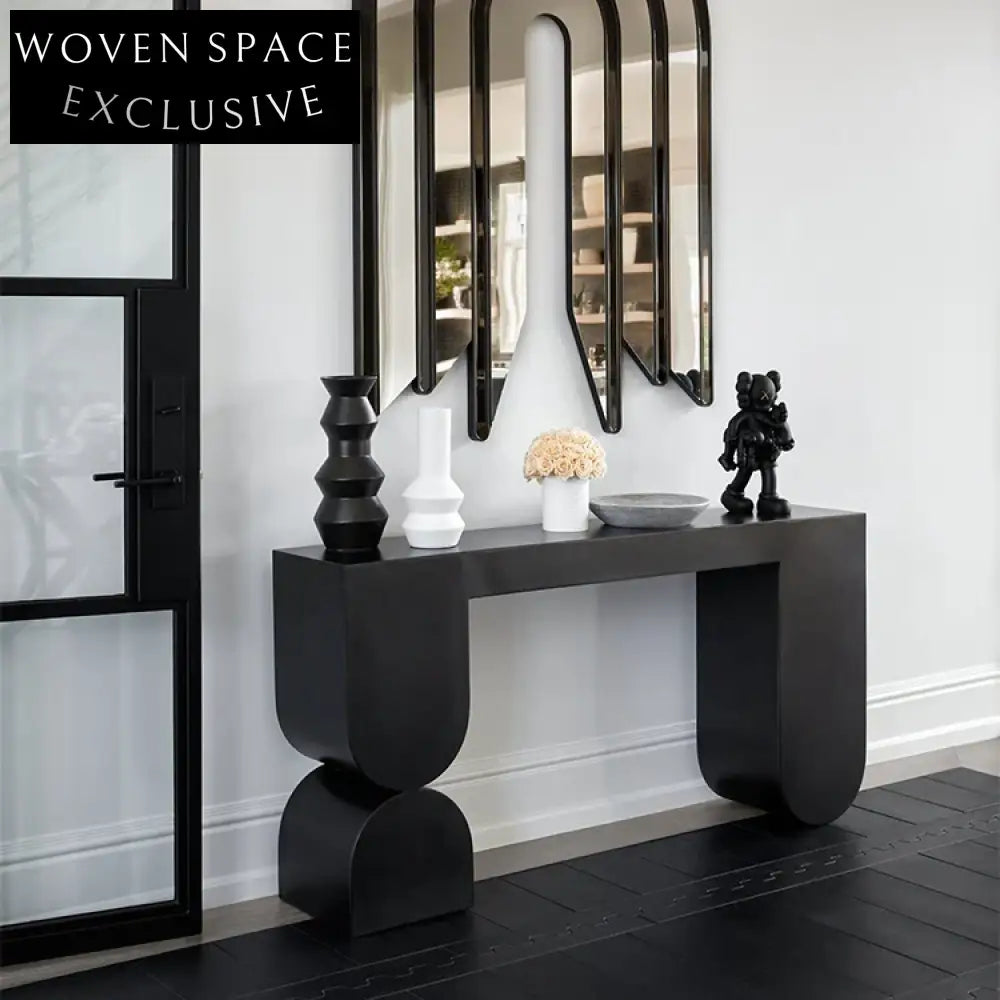 Elegant Black Solid Wood Italian Design Hallway Entry Console Table