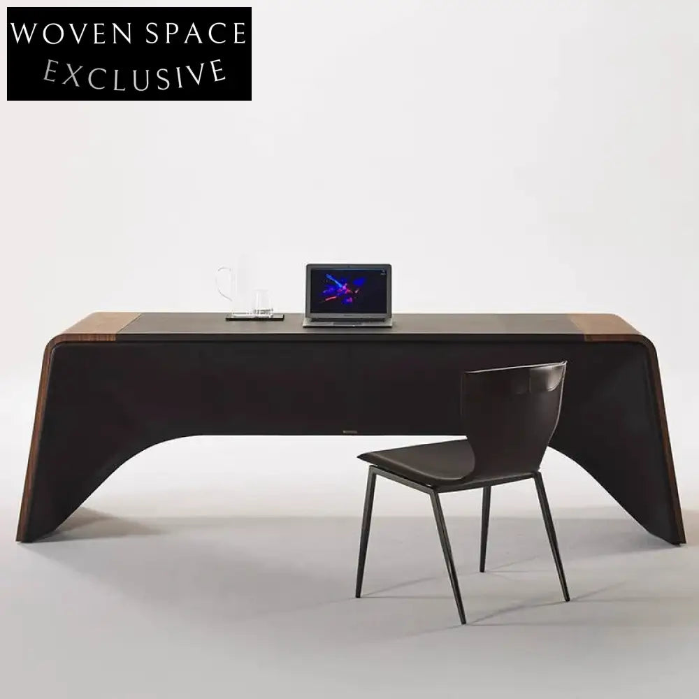 Elegant Black Walnut Wood Home Office Desk with Storage, Designer Computer Desk