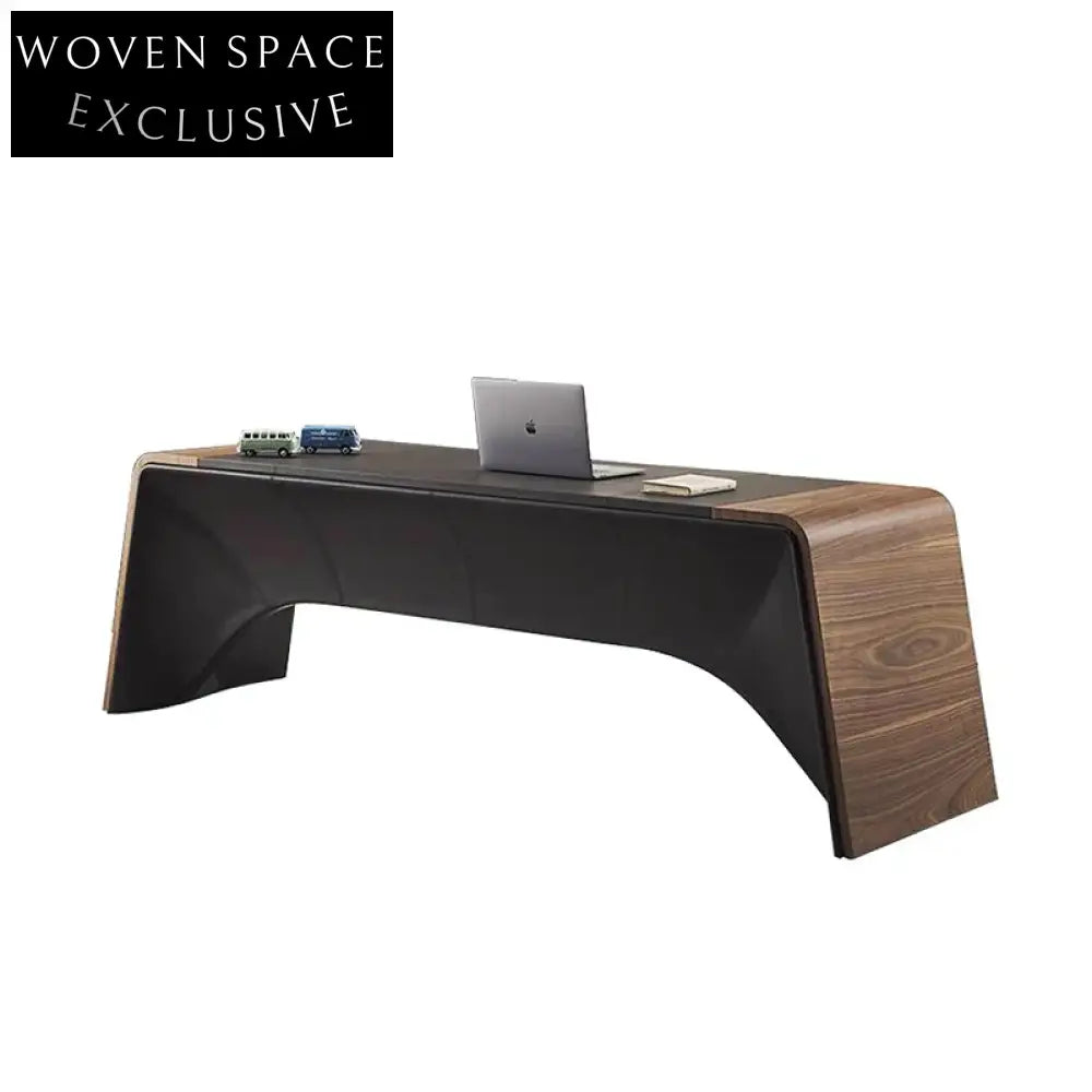 Elegant Black Walnut Wood Home Office Desk with Storage, Designer Computer Desk