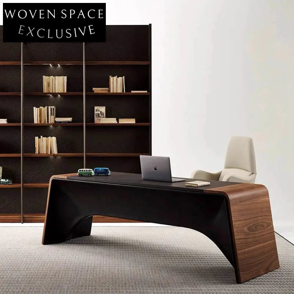 Elegant Black Walnut Wood Home Office Desk with Storage, Designer Computer Desk