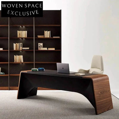 Elegant Black Walnut Wood Home Office Desk with Storage, Designer Computer Desk