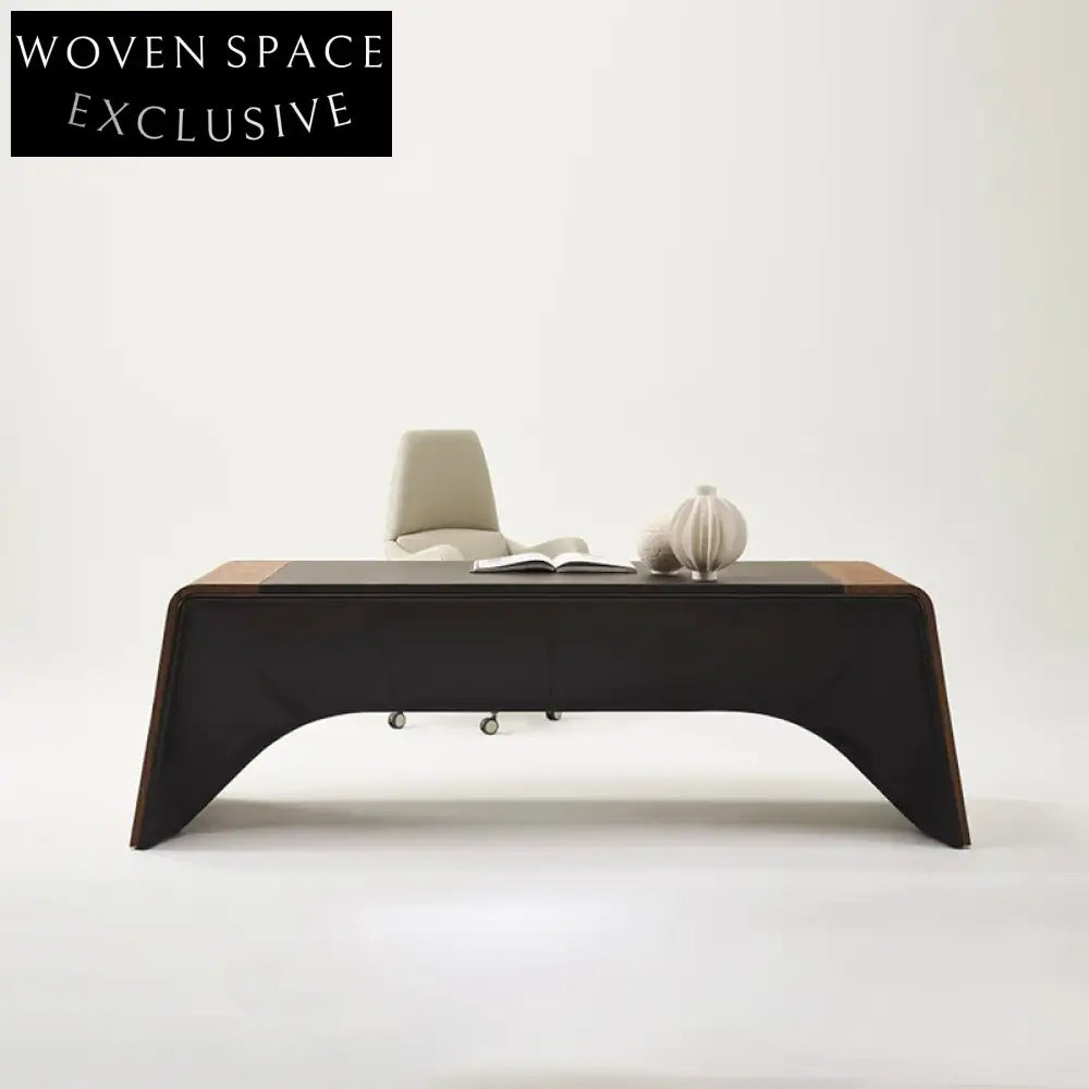 Elegant Black Walnut Wood Home Office Desk with Storage, Designer Computer Desk