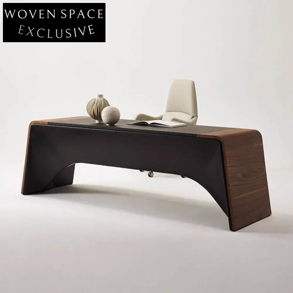 Elegant Black Walnut Wood Home Office Desk with Storage, Designer Computer Desk