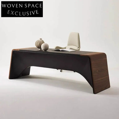 Elegant Black Walnut Wood Home Office Desk with Storage, Designer Computer Desk