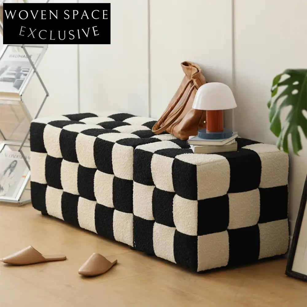 Elegant Black White Soft Velvet Long Bench Ottoman Chair for Modern Living