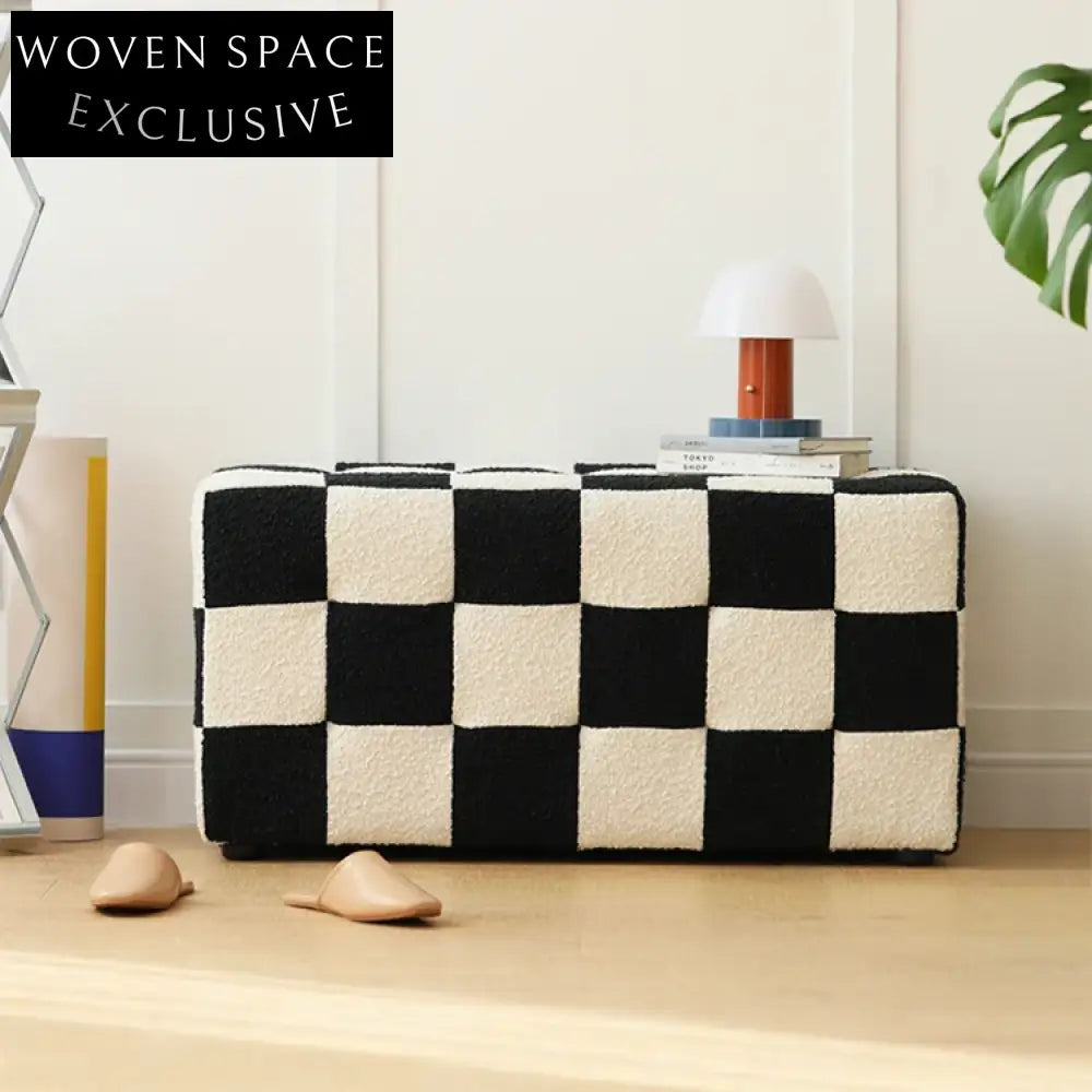 Elegant Black White Soft Velvet Long Bench Ottoman Chair for Modern Living