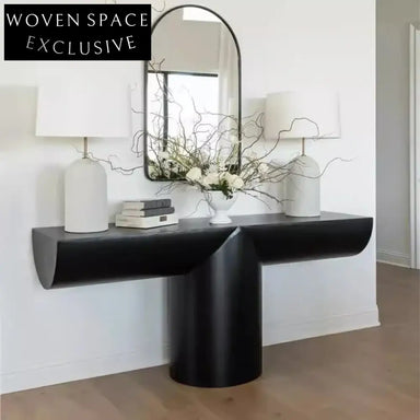 Elegant Black Wooden Japandi Console Table for Hallway, Living Room, Entryway