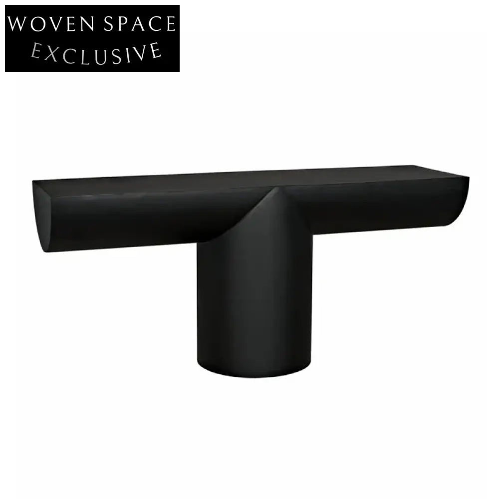 Elegant Black Wooden Japandi Console Table for Hallway, Living Room, Entryway