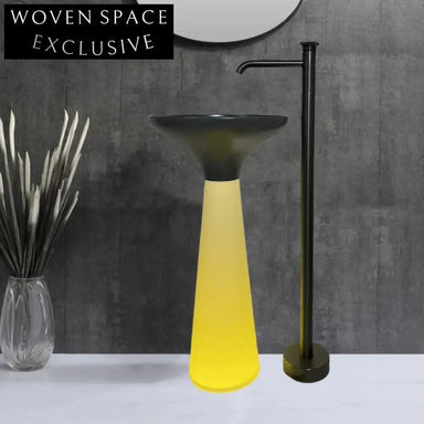 Elegant Blue Ceramic Pedestal Bathroom Sink with Faux Marble Column