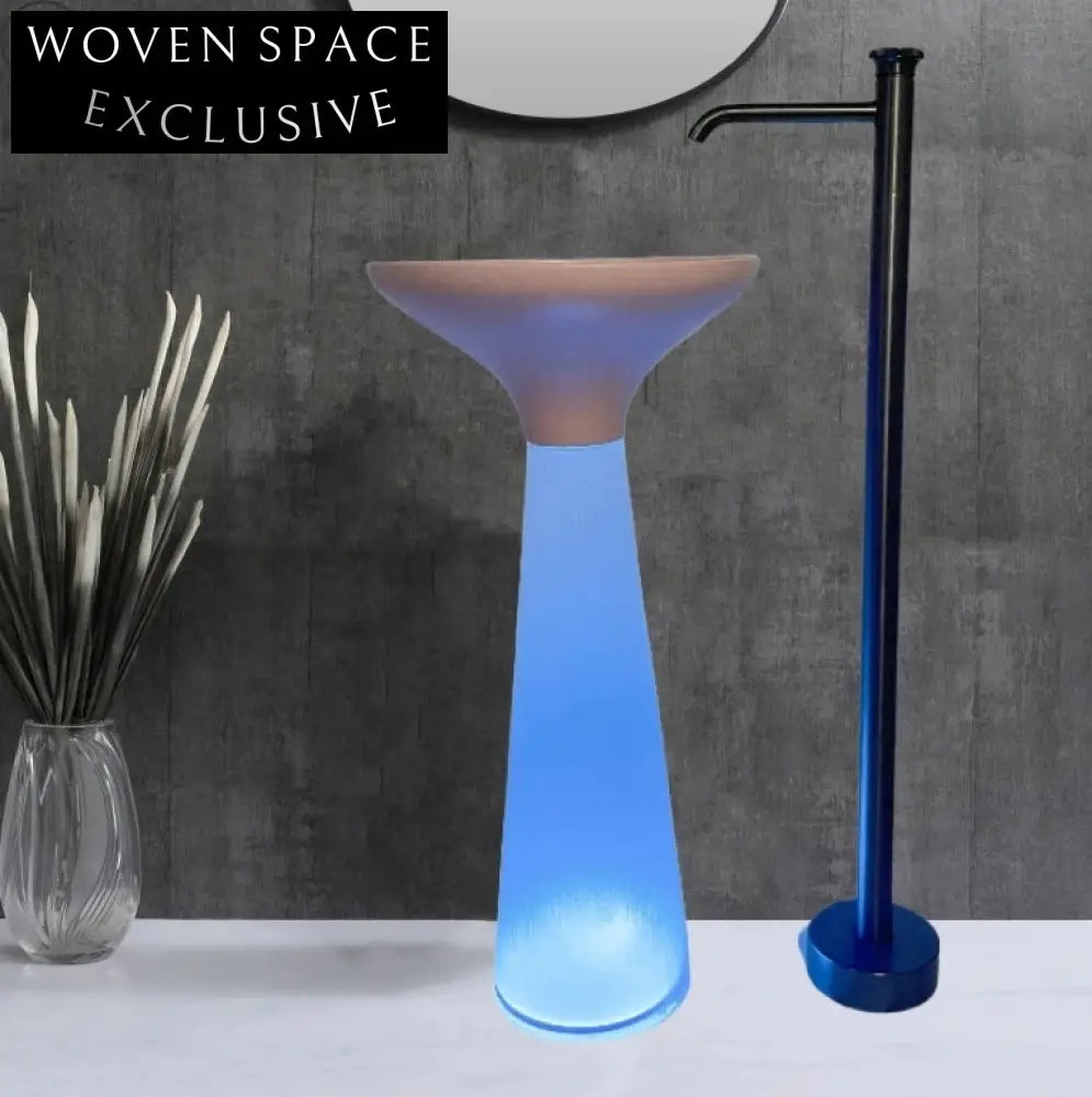 Elegant Blue Ceramic Pedestal Bathroom Sink with Faux Marble Column