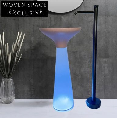 Elegant Blue Ceramic Pedestal Bathroom Sink with Faux Marble Column