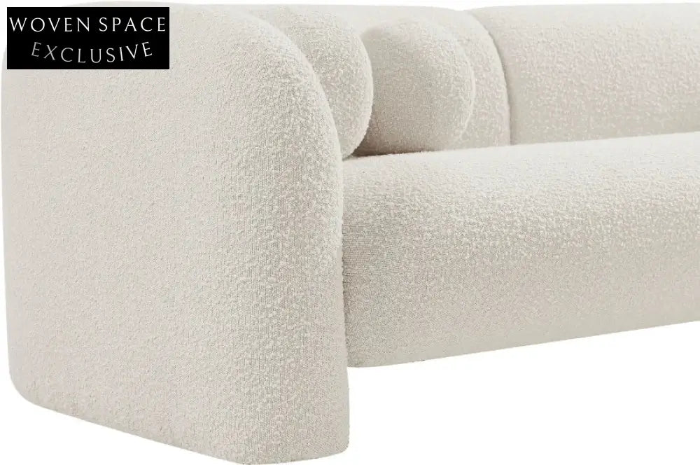 Elegant Boucle Fabric Modern Wooden Sofa – Luxury Carved Living Room Seating