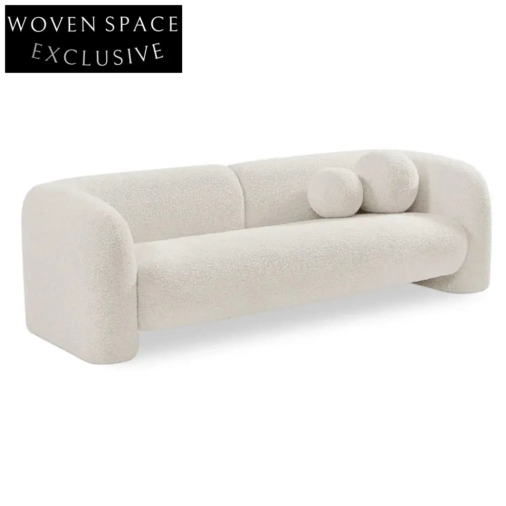Elegant Boucle Fabric Modern Wooden Sofa – Luxury Carved Living Room Seating