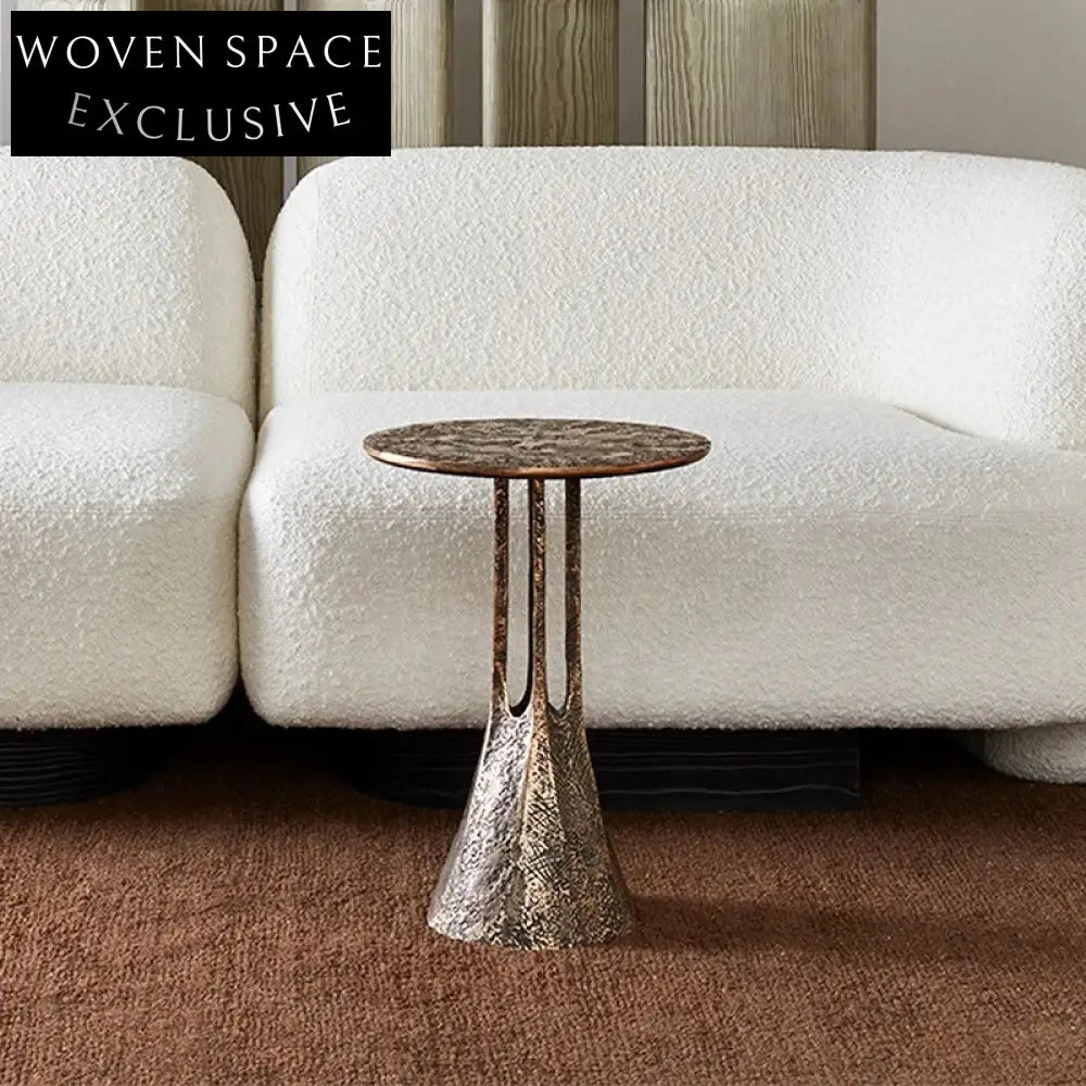 Elegant Bronze Metal Round Side Table, Modern Living Room Coffee Table