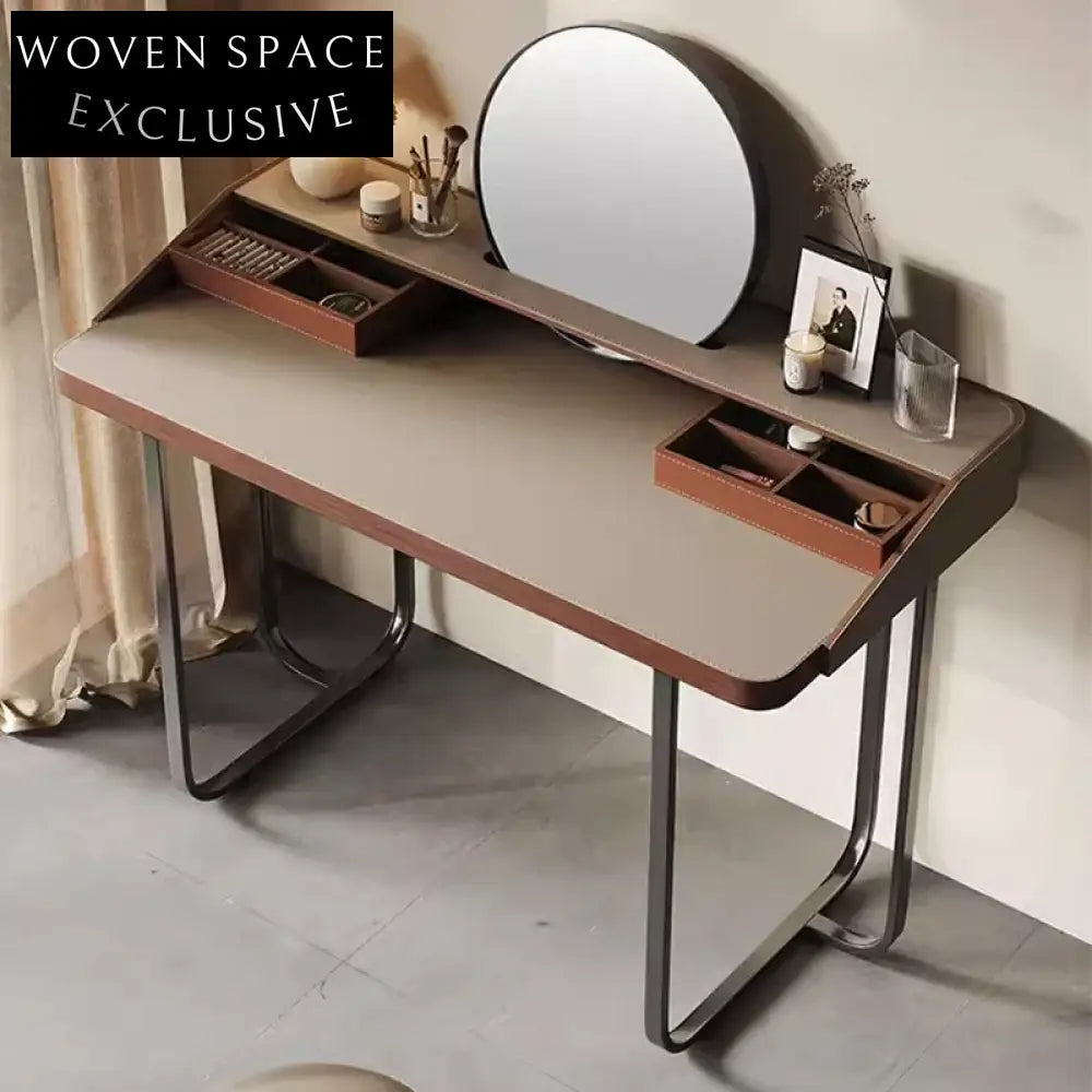 Elegant Bronze Wood Metal Leg Mirror Modern Vanity Table