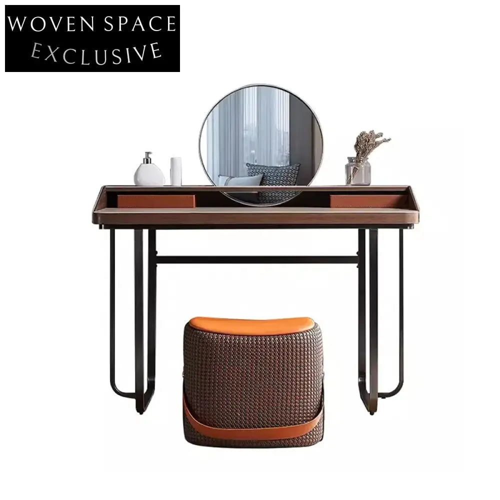 Elegant Bronze Wood Metal Leg Mirror Modern Vanity Table