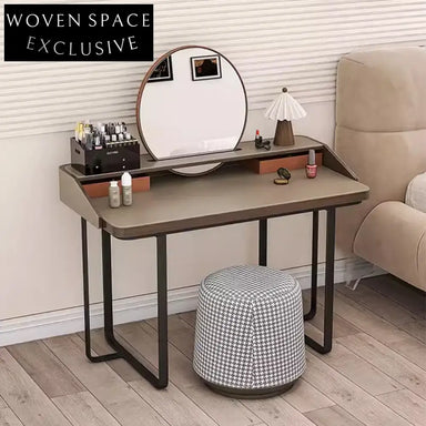 Elegant Bronze Wood Metal Leg Mirror Modern Vanity Table