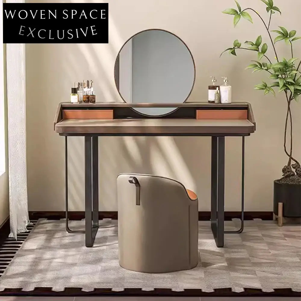 Elegant Bronze Wood Metal Leg Mirror Modern Vanity Table